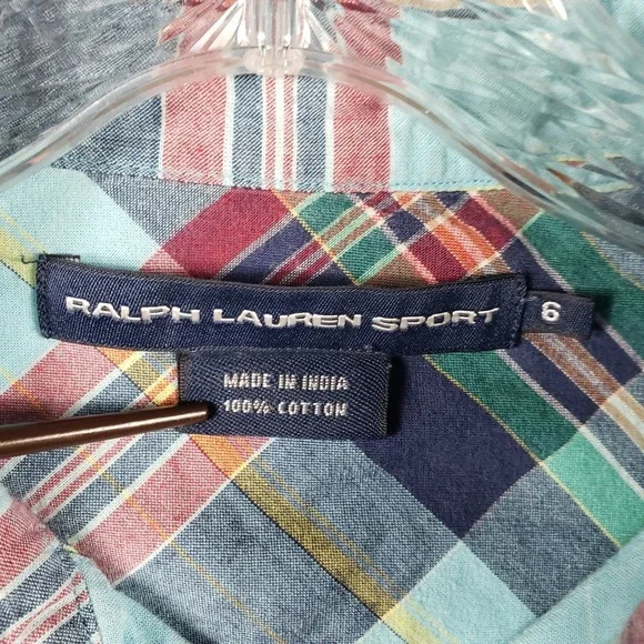 Ralph Lauren Sport Plaid Button Down Shirt Blue‎ Green Women's Size 6 Preppy - Picture 3 of 8